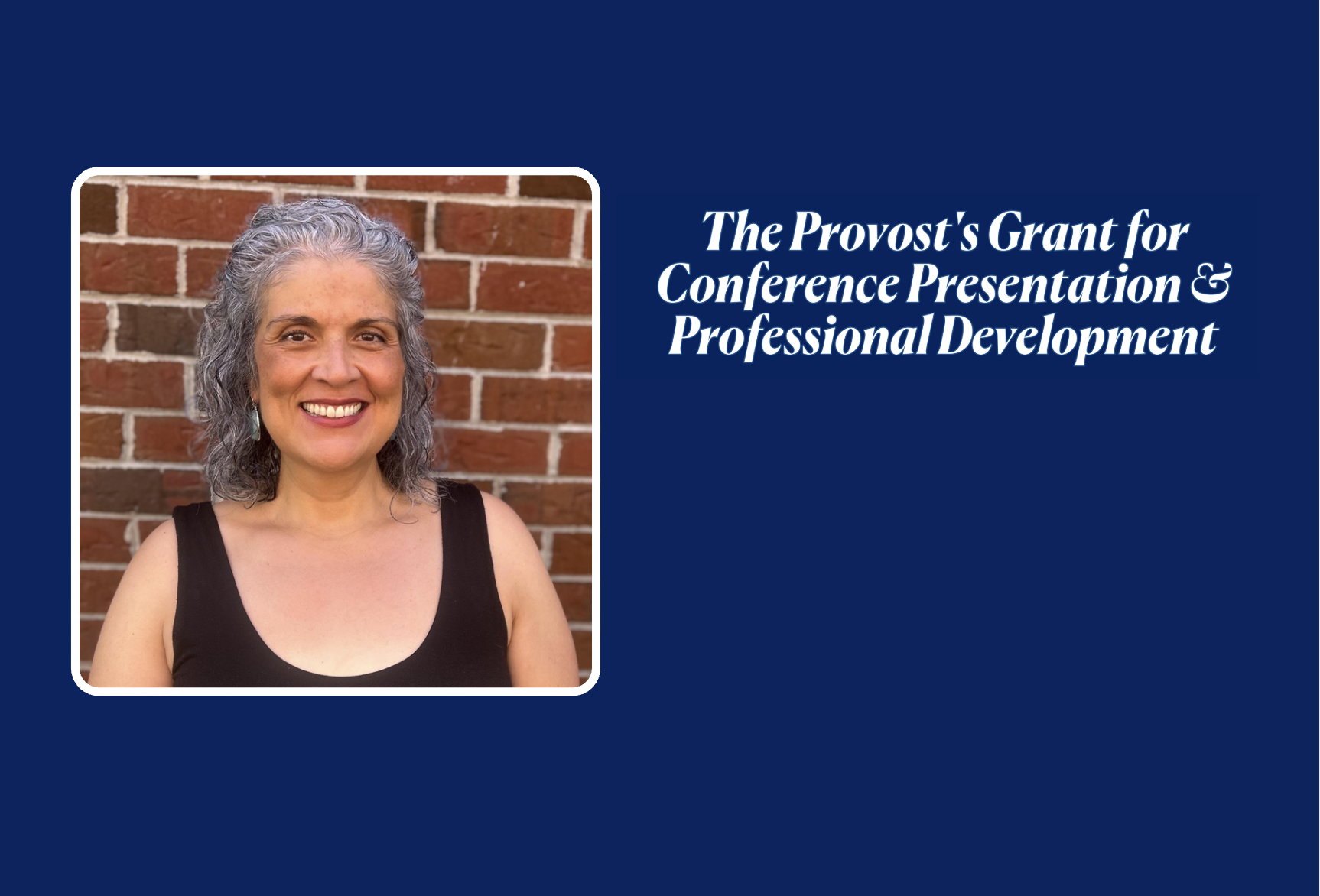 Headshot of Caprice Corona next to name of grant award (in Carousel)
